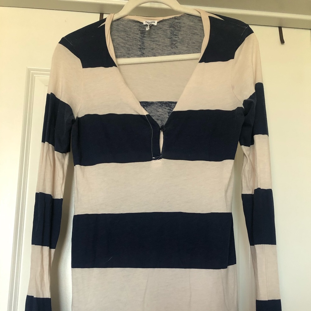 Nordstrom, Cream & Navy Strip Long-sleeve T Shirt